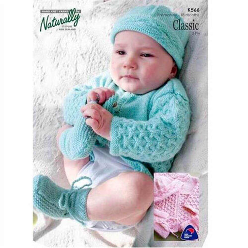 Classic Baby Sweater and Hat Knitting Pattern (K566)-Needlecraft Patterns-Wentworth Distributors-Printed-Wild & Woolly Yarns