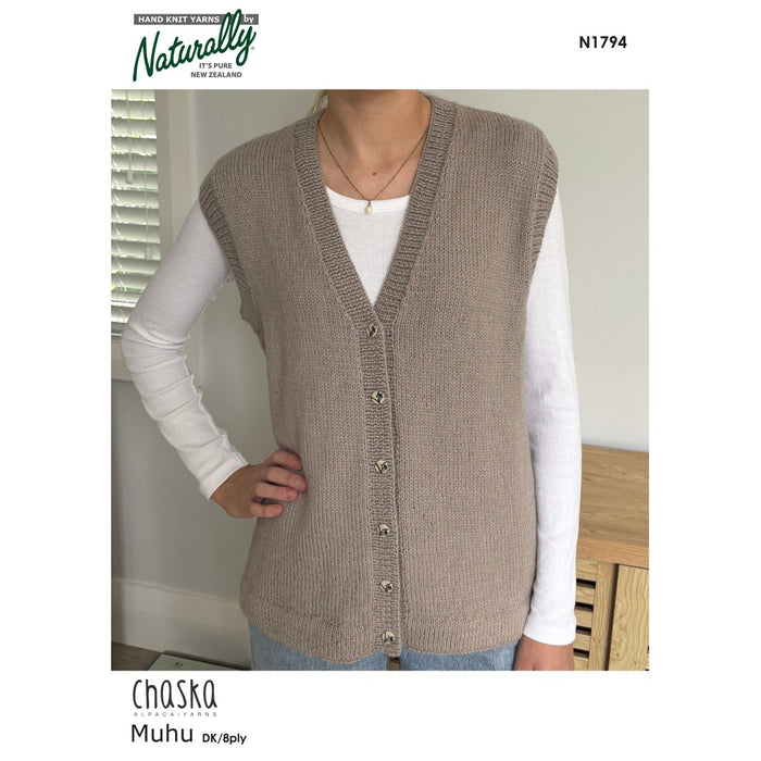 Classic Buttoned V-Neck Vest Knitting Pattern (N1794)-Needlecraft Patterns-Wentworth Distributors-Printed-Wild & Woolly Yarns