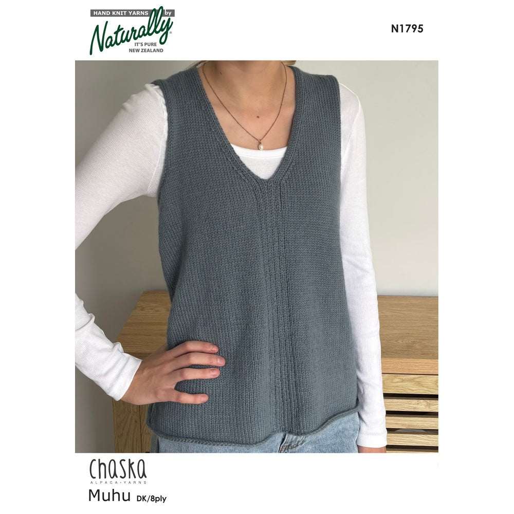 Classic V-Neck Vest with Centre Rib Panel Knitting Pattern (N1795)-Needlecraft Patterns-Wentworth Distributors-Printed Pattern – Posted-Wild & Woolly Yarns
