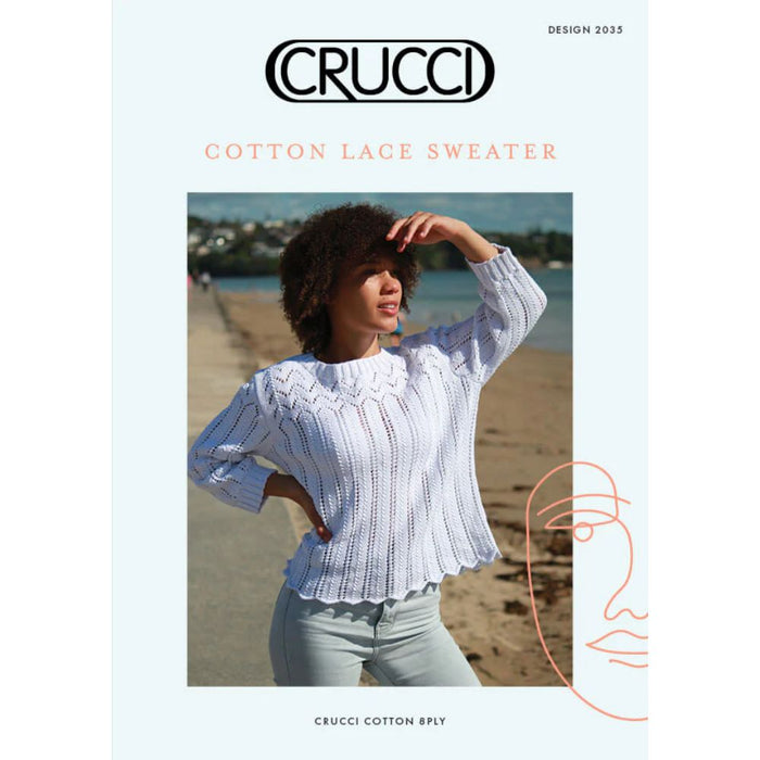 Cotton Lace Sweater Knitting Pattern (CRU2035)-Needlecraft Patterns-Crucci-Printed-Wild & Woolly Yarns