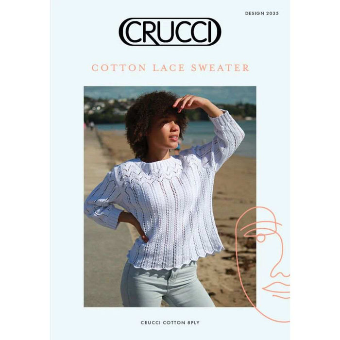 Cotton Lace Sweater Knitting Pattern (CRU2035)-Needlecraft Patterns-Crucci-Printed Pattern – Posted-Wild & Woolly Yarns
