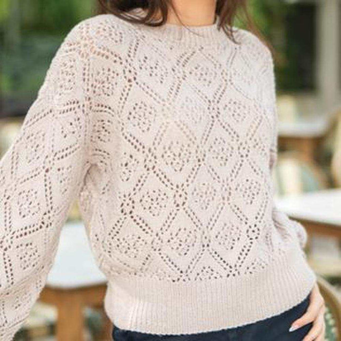 Crepe Eyelet Sweater Knitting Pattern (CRU2410)-Needlecraft Patterns-Crucci-Printed Pattern – Posted-Wild & Woolly Yarns