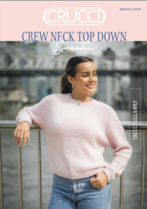 Crew Neck Top Down Sweater (CRU2309)-Needlecraft Patterns-Crucci-Printed-Wild &amp; Woolly Yarns