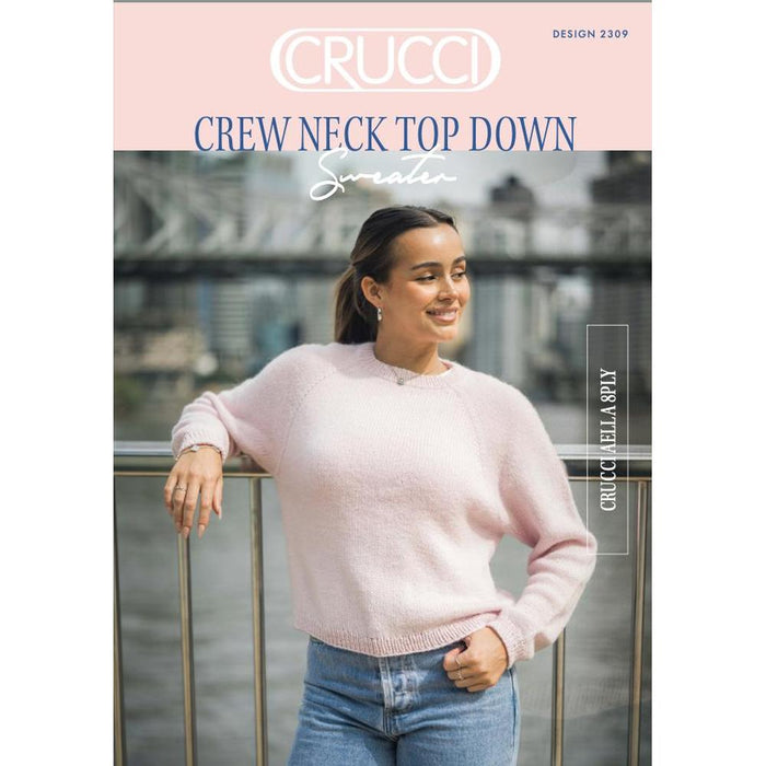 Crew Neck Top Down Sweater (CRU2309)-Needlecraft Patterns-Crucci-Printed-Wild & Woolly Yarns