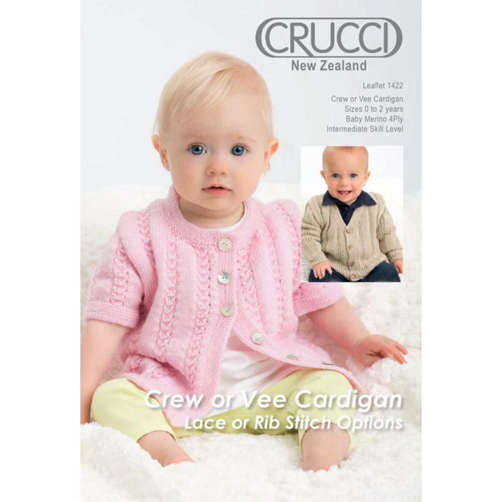 Crew or V-Neck Cardigan Knitting Pattern (CRU1422)-Needlecraft Patterns-Crucci-Wild & Woolly Yarns