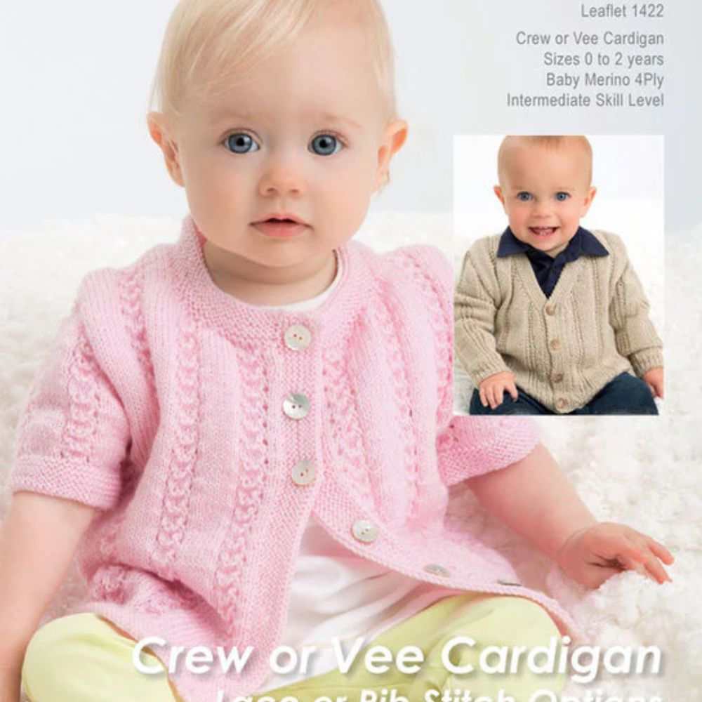 Crew or V-Neck Cardigan Knitting Pattern (CRU1422)-Needlecraft Patterns-Crucci-Wild & Woolly Yarns