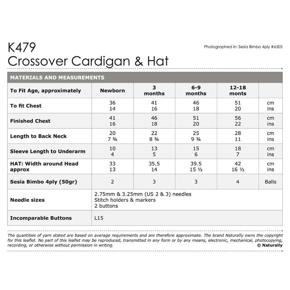 Crossover Cardigan & Hat Knitting Pattern (K479)