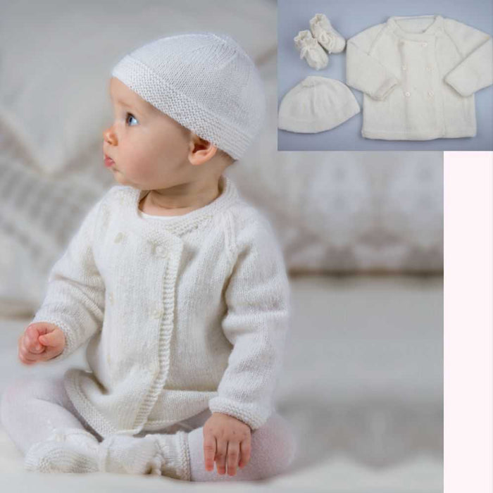 Double Breasted Matinee Jacket, Hat & Bootees Knitting Pattern (CRU104)-Needlecraft Patterns-Crucci-Printed Pattern – Posted-Wild & Woolly Yarns