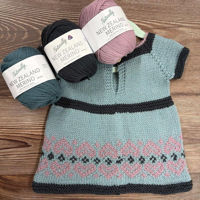Dress with Heart Detail Hem Knitting Pattern (K3014)-Needlecraft Patterns-Wentworth Distributors-Printed Pattern – Posted-Wild & Woolly Yarns