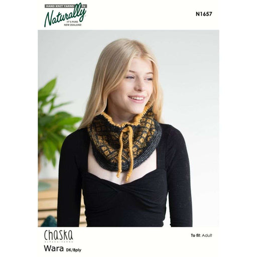 Fair Isle Cowl with Drawstring Tie Knitting Pattern (N1657)-Needlecraft Patterns-Wentworth Distributors-Printed-Wild & Woolly Yarns