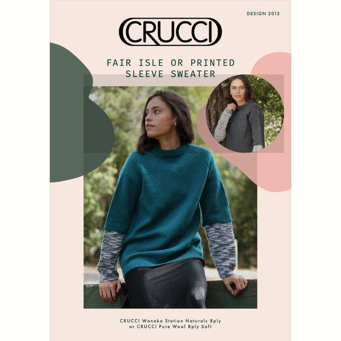 Fair Isle or Printed Sleeve Sweater Knitting Pattern (CRU2013)-Needlecraft Patterns-Crucci-Printed Pattern – Posted-Wild & Woolly Yarns