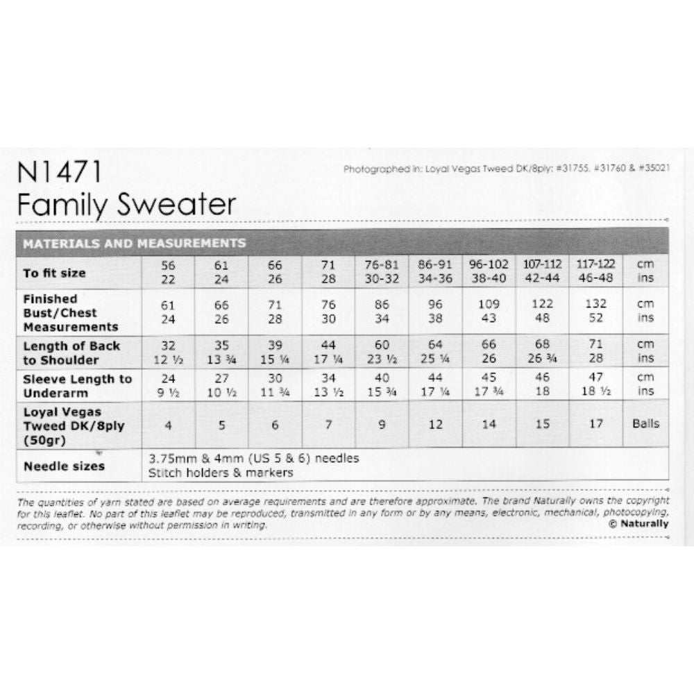 Family Sweater Knitting Pattern (N1471)-Needlecraft Patterns-Wentworth Distributors-Printed Pattern – Posted-Wild & Woolly Yarns