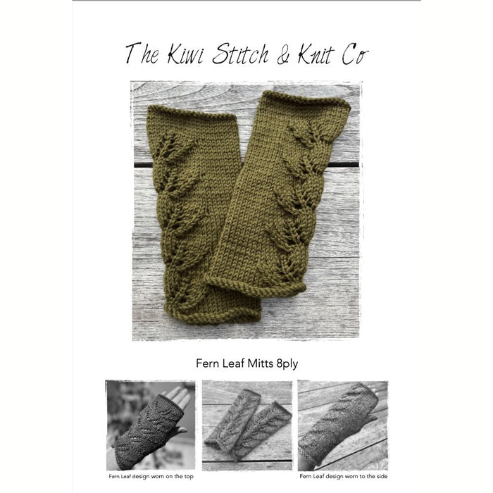 Fern Mitts Knitting Pattern - 8Ply-Needlecraft Patterns-Kiwi Stitch & Knit Co-Printed-Wild & Woolly Yarns