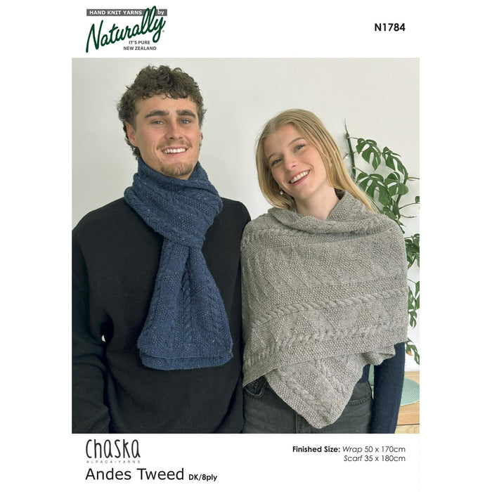 Gansey Tweed Wrap or Scarf Knitting Pattern (N1784)-Needlecraft Patterns-Wentworth Distributors-Printed-Wild & Woolly Yarns