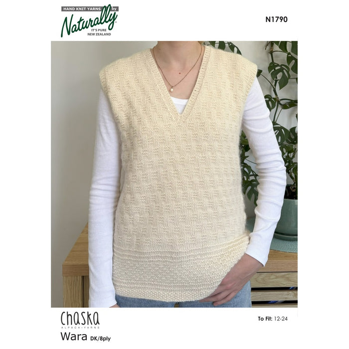 Gansey V-Neck Vest Knitting Pattern (N1790)-Needlecraft Patterns-Wentworth Distributors-Printed-Wild & Woolly Yarns