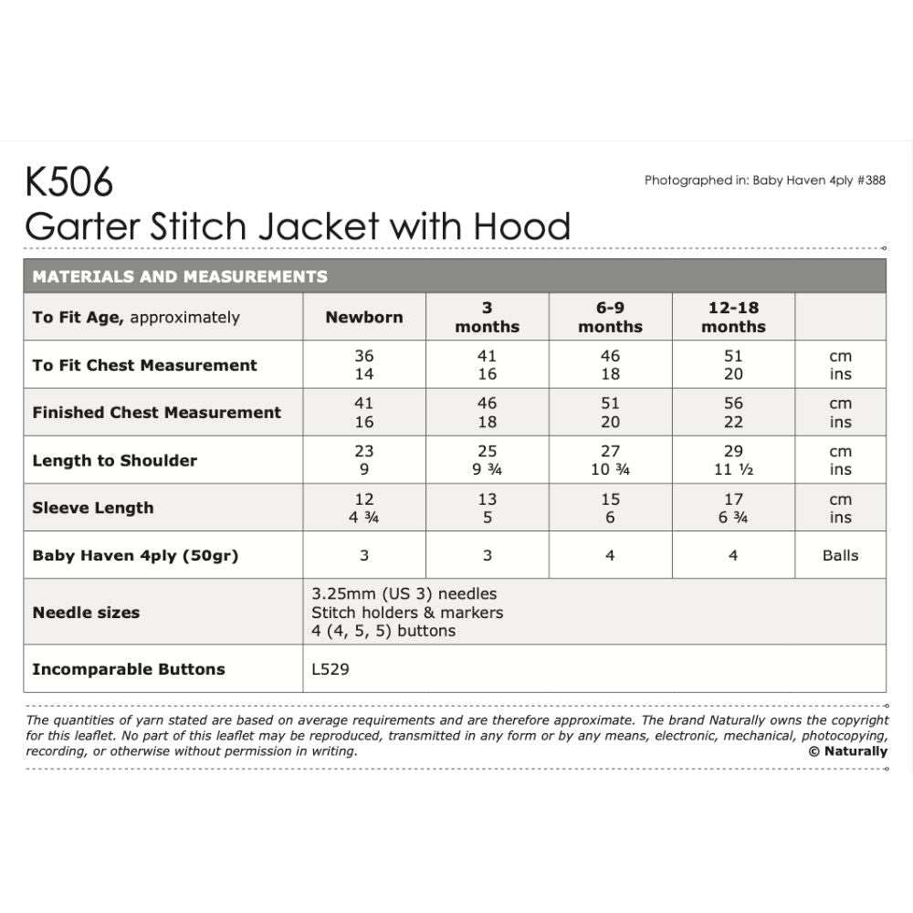 Garter Stitch Jacket with Hood Knitting Pattern (K506)-Needlecraft Patterns-Wentworth Distributors-Printed Pattern – Posted-Wild & Woolly Yarns