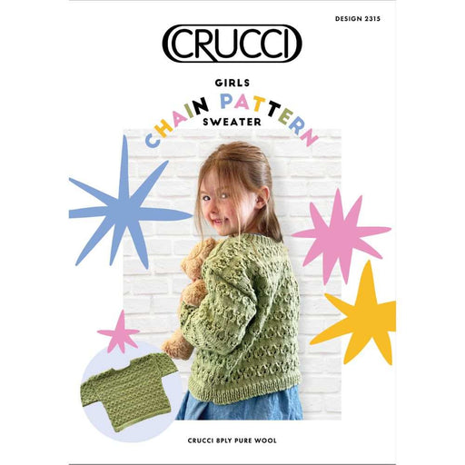 Girls Chain Pattern Sweater Knitting Pattern (CRU2315)-Needlecraft Patterns-Crucci-Printed Pattern – Posted-Wild & Woolly Yarns