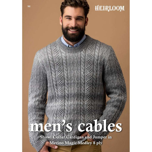 Heirloom Men's Cables Knitting Pattern 702 – Cardigan & Jumper-Needlecraft Patterns-The Australian Yarn Co-Wild & Woolly Yarns