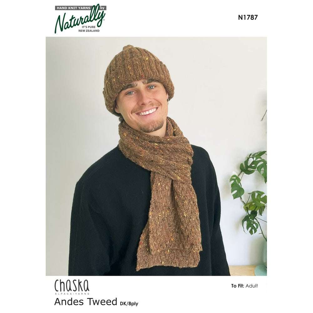 His Beanie & Chevron Rib Scarf Knitting Pattern (N1787)-Needlecraft Patterns-Wentworth Distributors-Printed Pattern – Posted-Wild & Woolly Yarns