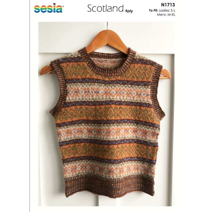 His & Hers Classic Fair Isle Crew Neck Vest Knitting Pattern (N1713)-Needlecraft Patterns-Wentworth Distributors-Printed-Wild & Woolly Yarns