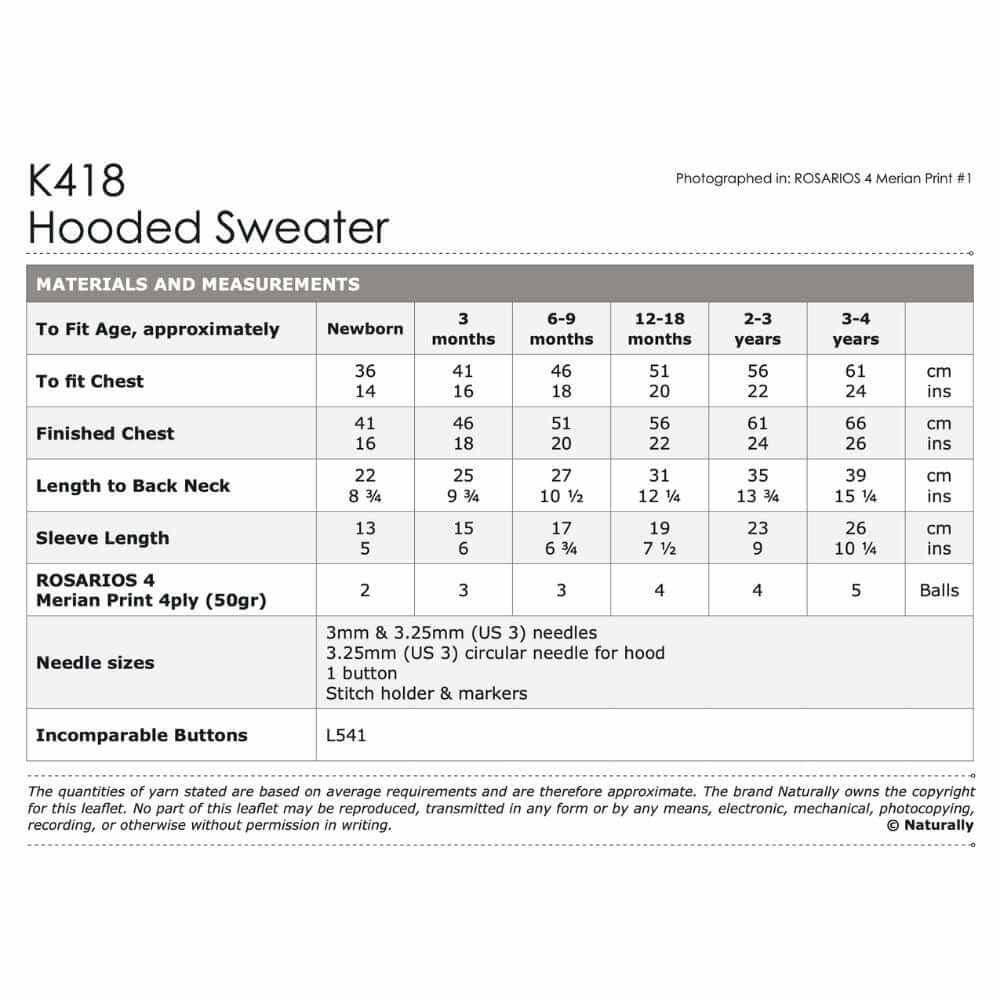 Hooded Sweater Knitting Pattern (K418)**-Needlecraft Patterns-Wentworth Distributors-Printed Pattern – Posted-Wild & Woolly Yarns