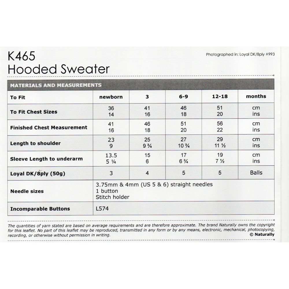 Hooded Sweater Knitting Pattern (K465)-Needlecraft Patterns-Wentworth Distributors-Wild & Woolly Yarns