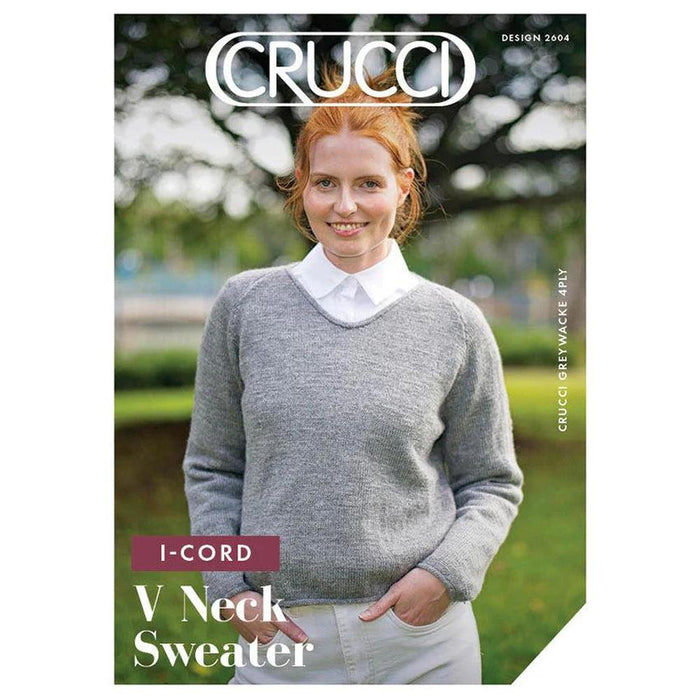 I-Cord, V Neck Sweater Knitting Pattern (CRU2604)-Needlecraft Patterns-Crucci-Wild & Woolly Yarns