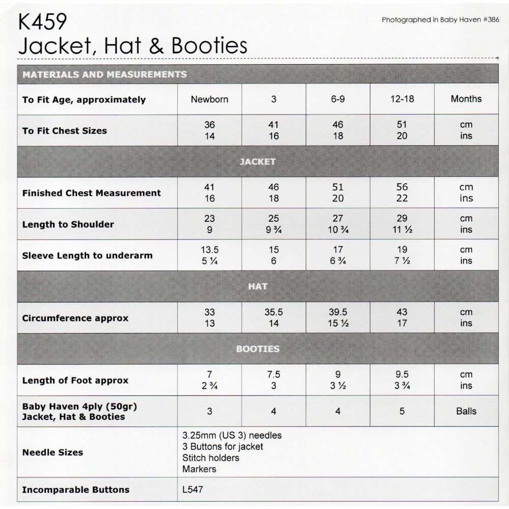 Jacket, Hat & Booties Knitting Pattern (K459)-Needlecraft Patterns-Wentworth Distributors-Printed Pattern – Posted-Wild & Woolly Yarns