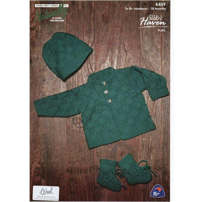 Jacket, Hat & Booties Knitting Pattern (K459)-Needlecraft Patterns-Wentworth Distributors-Printed-Wild & Woolly Yarns