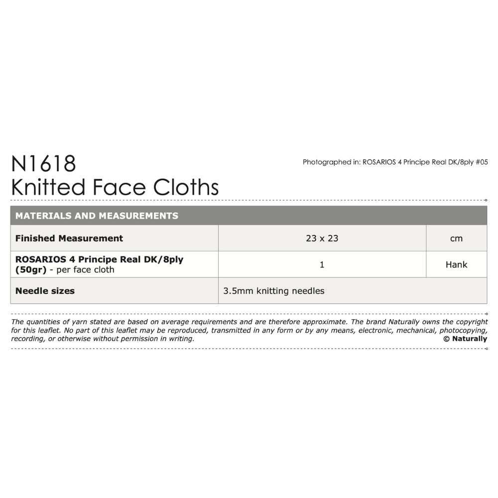 Knitted Face Cloths Knitting Pattern (N1618)-Needlecraft Patterns-Wentworth Distributors-Printed Pattern – Posted-Wild & Woolly Yarns
