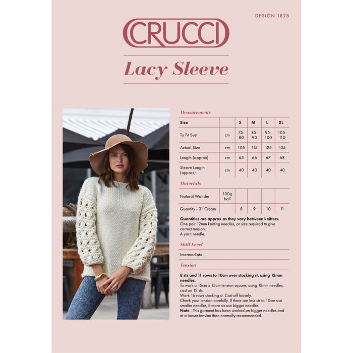 Lacy Sleeve Sweater Knitting Pattern (CRU1828)-Needlecraft Patterns-Crucci-Printed-Wild & Woolly Yarns
