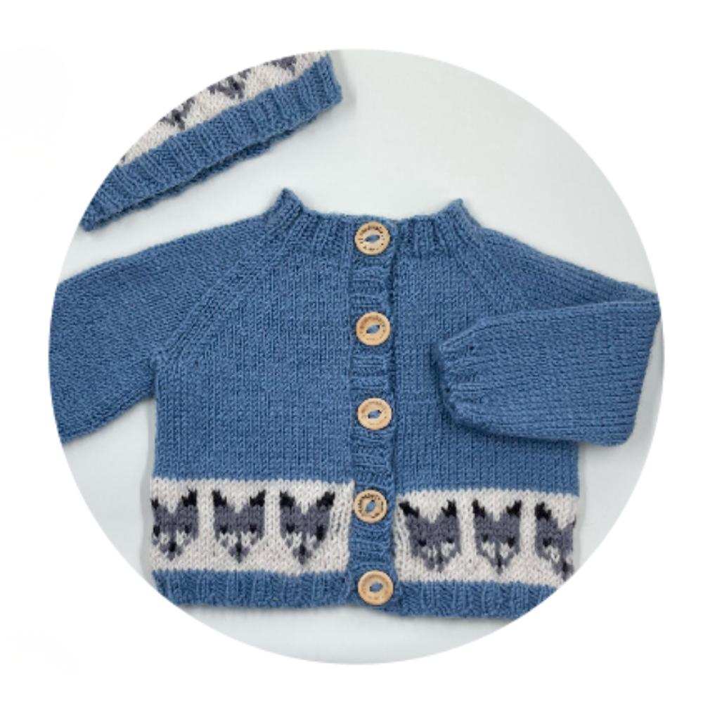 Little Bad Wolf Baby Cardi & Hat Knitting Pattern (AH123)-Needlecraft Patterns-Crucci-Printed Pattern – Posted-Wild & Woolly Yarns