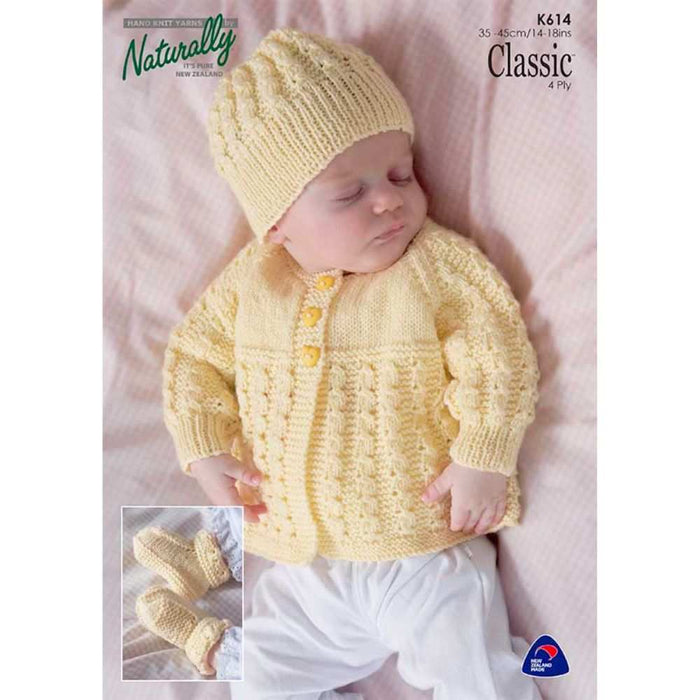 Matinee Jacket, Hat & Booties Knitting Pattern (K614)-Needlecraft Patterns-Wentworth Distributors-Printed-Wild & Woolly Yarns
