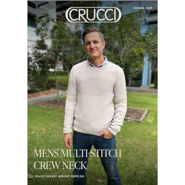 Men’s Multi-Stitch Crew Neck Knitting Pattern (CRU2209)-Needlecraft Patterns-Crucci-Printed Pattern – Posted-Wild & Woolly Yarns