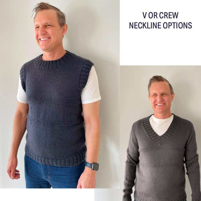 Mens Sweater & Vest Knitting Pattern (CRU2304)-Needlecraft Patterns-Crucci-Printed Pattern – Posted-Wild & Woolly Yarns