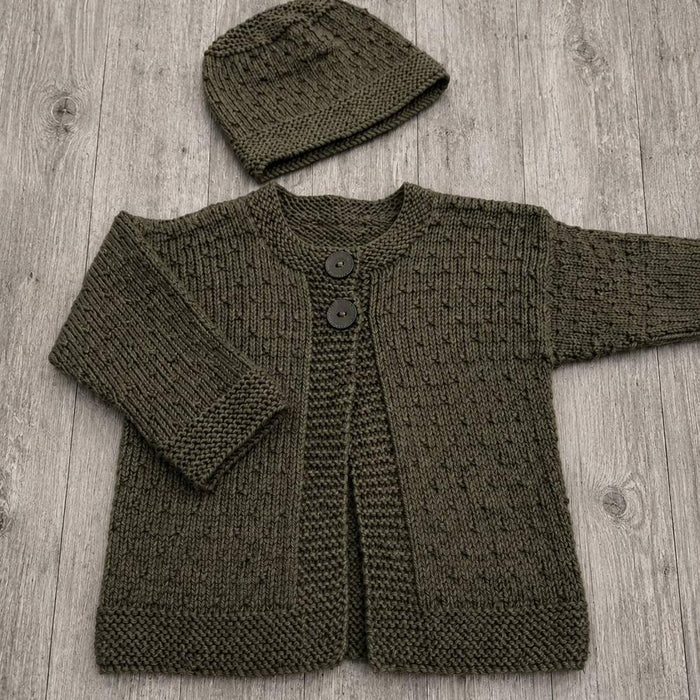 Mika Cardigan & Hat Knit Kit - NZ Merino 8ply-Needlecraft Kits-Wild & Woolly Yarns-3-6 Months-White (2000)-Wild & Woolly Yarns