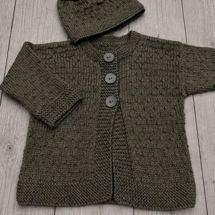 Mika Cardigan & Hat Knit Kit - NZ Merino 8ply-Needlecraft Kits-Wild & Woolly Yarns-3-6 Months-White (2000)-Wild & Woolly Yarns