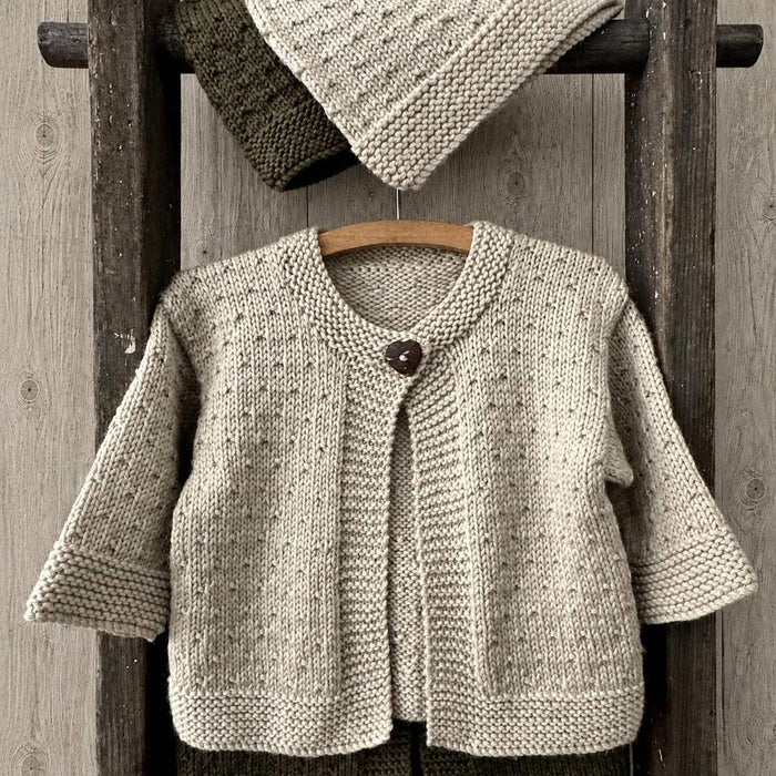 Mika Cardigan & Hat Knit Kit - NZ Merino 8ply-Needlecraft Kits-Wild & Woolly Yarns-3-6 Months-White (2000)-Wild & Woolly Yarns
