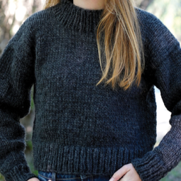 Chunky knitted Thea Sweater in charcoal 100% New Zealand wool with ribbed cuffs and hem