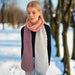 Multi-coloured scarf with diagonal rib pattern in pink and beige, knitted in Merino 12ply yarn.