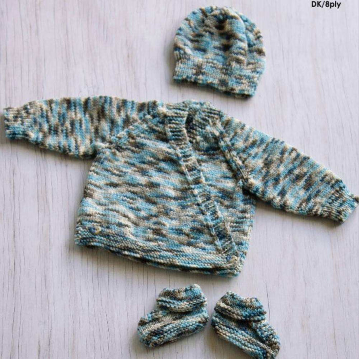 New Zealand Merino Baby Crossover Cardigan, Hat & Booties Pattern (K3066)-Needlecraft Patterns-Wentworth Distributors-Printed Pattern – Posted-Wild & Woolly Yarns