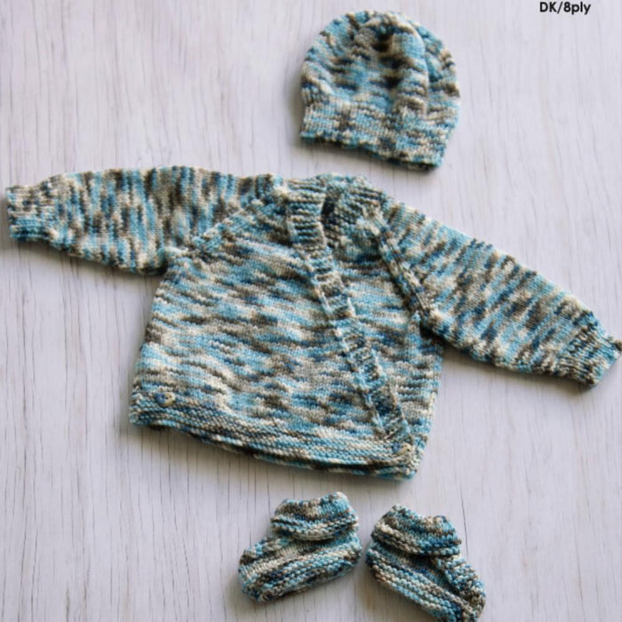 New Zealand Merino Baby Crossover Cardigan, Hat & Booties Pattern (K3066)-Needlecraft Patterns-Wentworth Distributors-Printed-Wild & Woolly Yarns