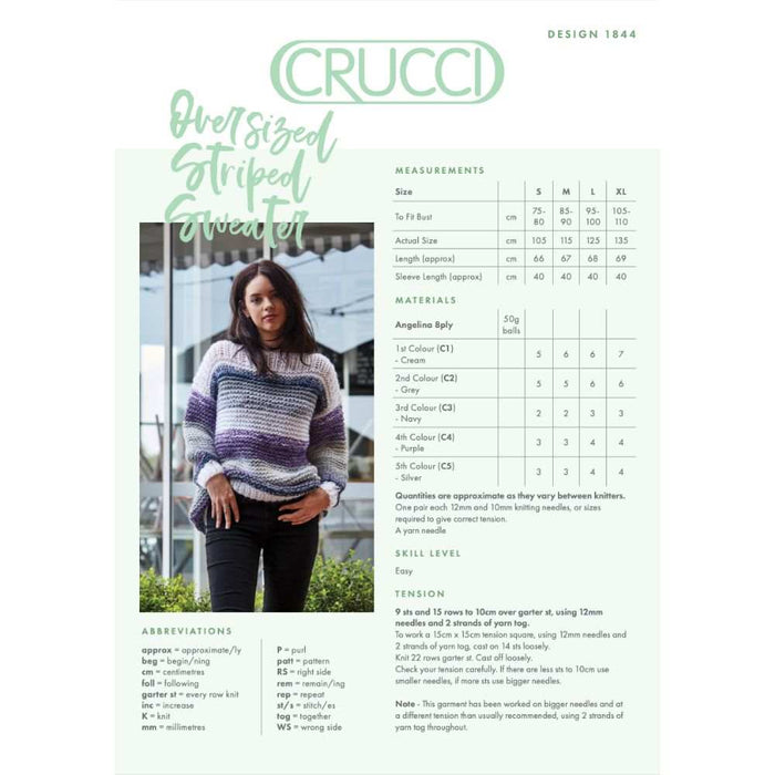 Oversized Striped Sweater Knitting Pattern (CRU1844)-Needlecraft Patterns-Crucci-Printed-Wild & Woolly Yarns