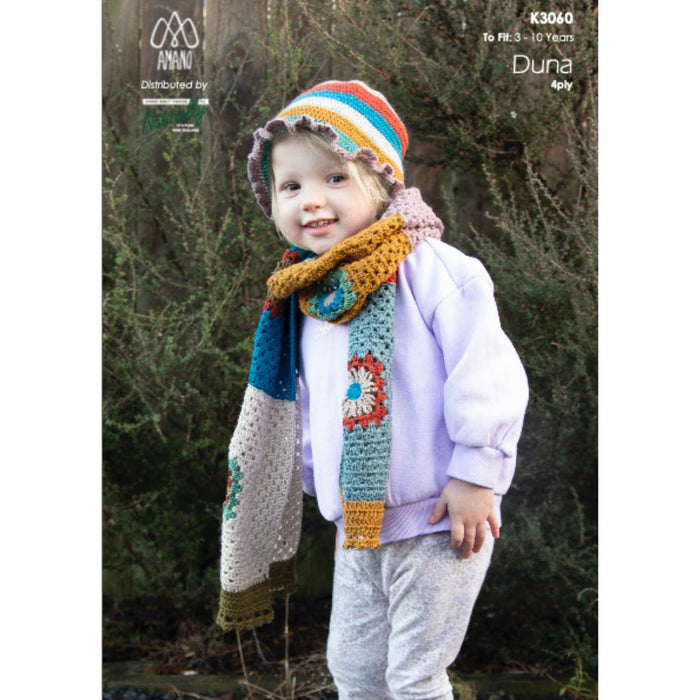 Patchwork Crochet Scarf & Frilly Bucket Hat Crochet Pattern (K3060)