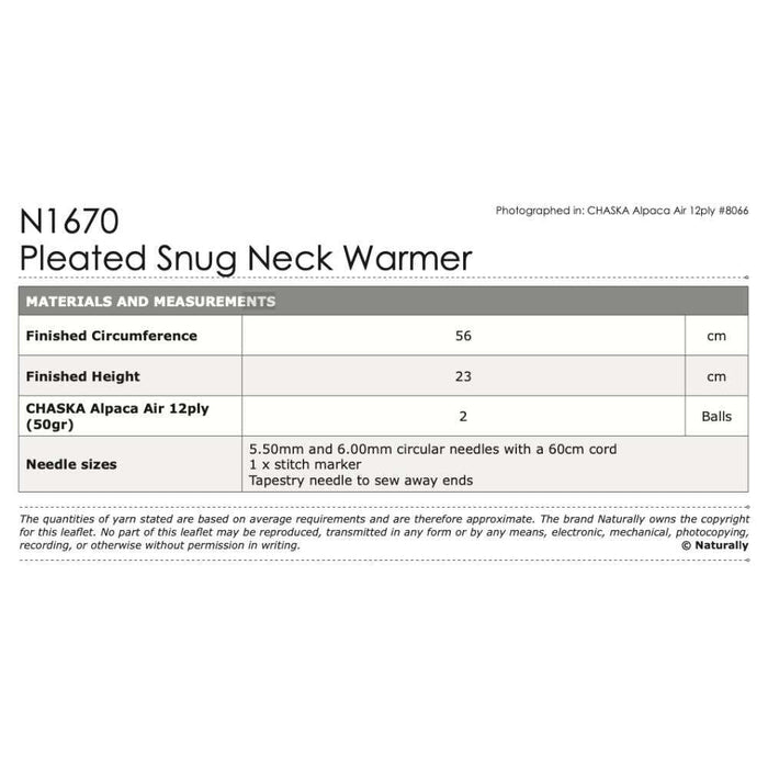 Pleated Snug Neck Warmer Knitting Pattern (N1670)-Pattern-Wild and Woolly Yarns
