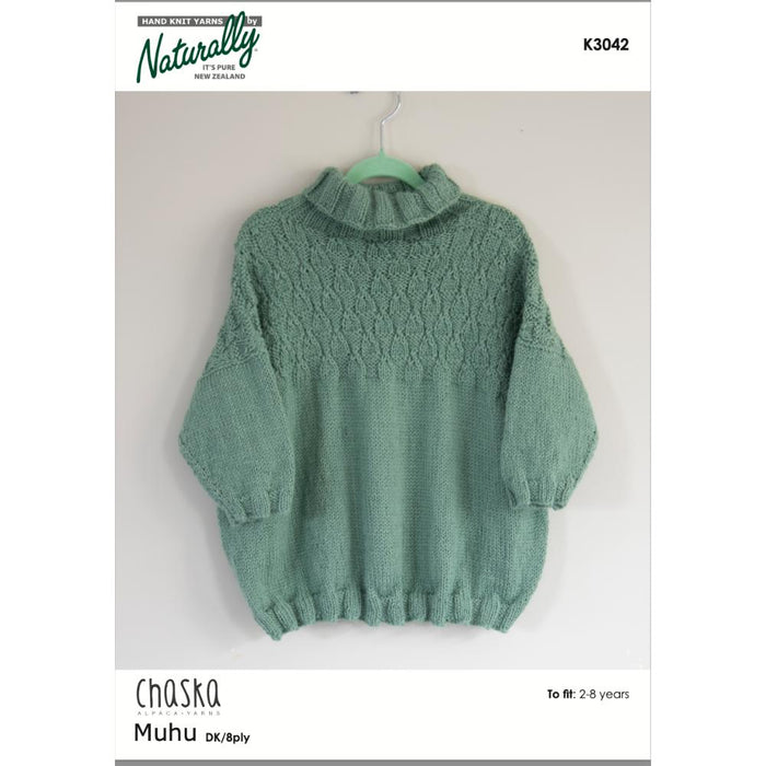 Poncho-Jumper knitting pattern for children in Chaska Muhu DK/8ply yarn.