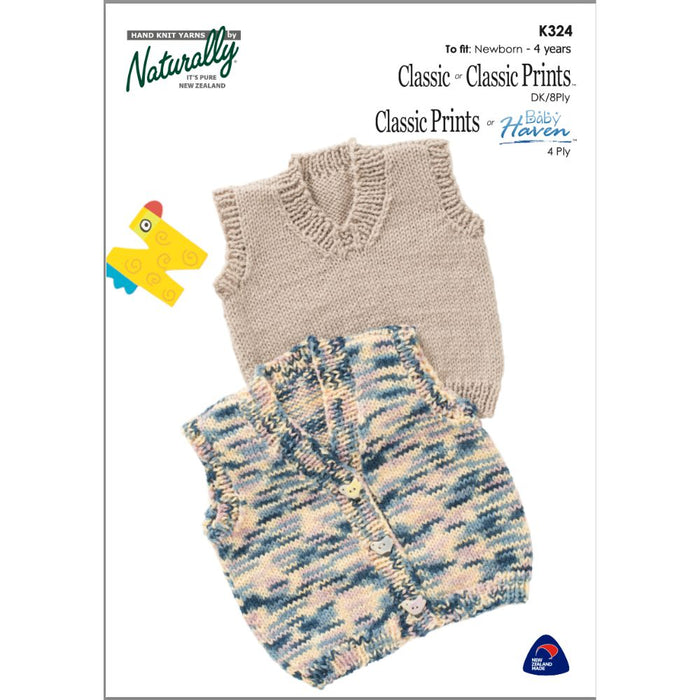 Pullover & Buttoned Vest Knitting Pattern - 4Ply or 8Ply (K324)-Needlecraft Patterns-Wentworth Distributors-Printed-Wild & Woolly Yarns