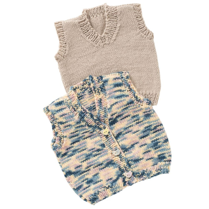 Pullover & Buttoned Vest Knitting Pattern - 4Ply or 8Ply (K324)-Pattern-Wild and Woolly Yarns