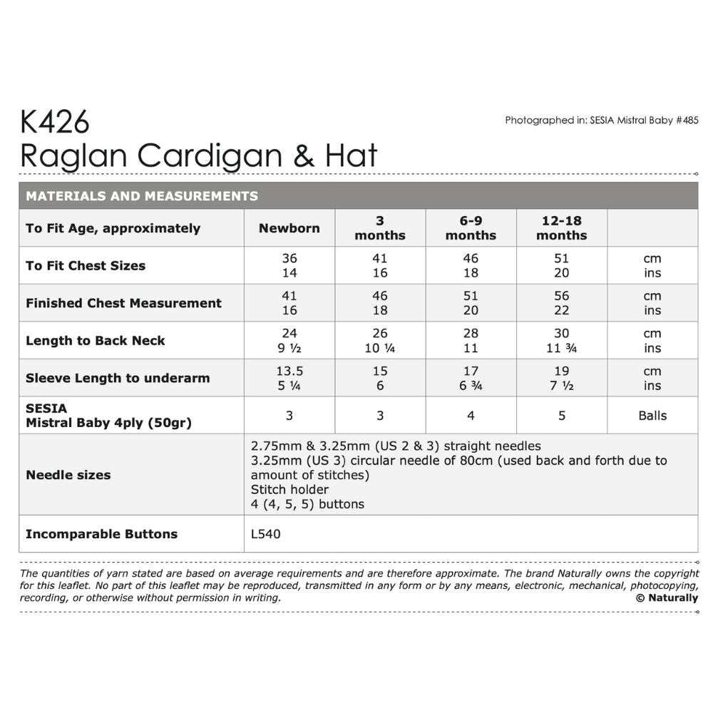 Raglan Cardigan & Hat Knitting Pattern (K426)-Needlecraft Patterns-Wentworth Distributors-Printed Pattern – Posted-Wild & Woolly Yarns
