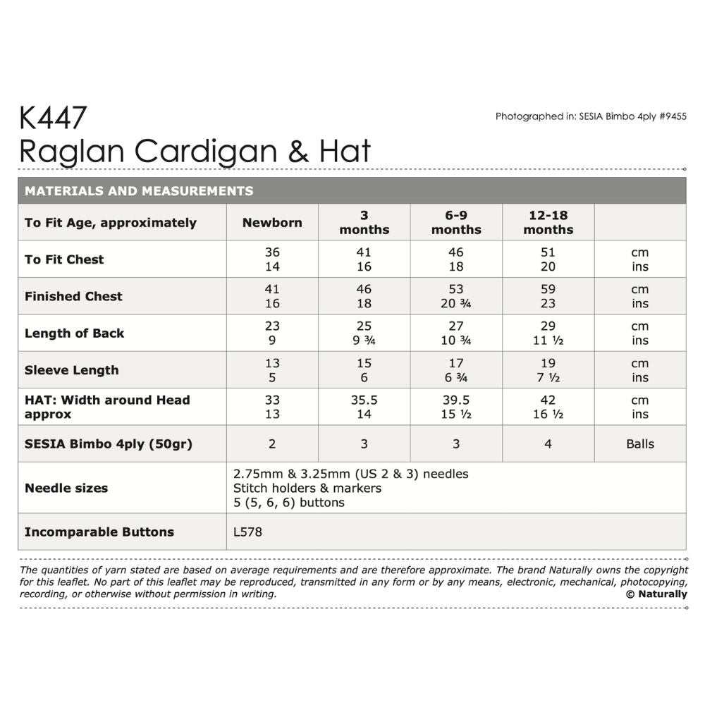 Raglan Cardigan & Hat Knitting Pattern (K447)-Needlecraft Patterns-Wentworth Distributors-Printed Pattern – Posted-Wild & Woolly Yarns